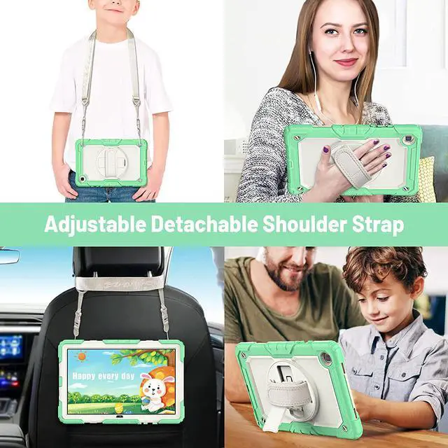 Alt view image 5 of 7 - Galaxy Tab A7 Case, 10.4 Inch Heavy Duty Tab A7 Case with S Pen Holder/Rotating Kickstand/Handle/Shoulder Strap/Screen Protector for Samsung Galaxy Tab A7, Gift for Xmas - Milky & Light Green