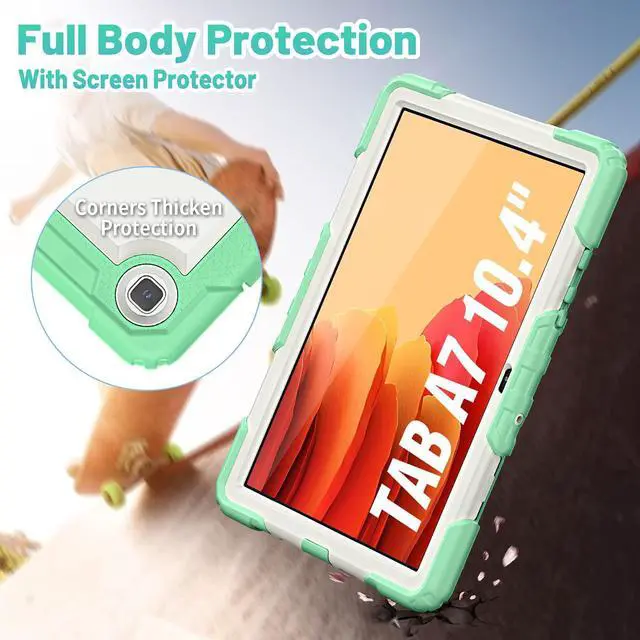 Alt view image 6 of 7 - Galaxy Tab A7 Case, 10.4 Inch Heavy Duty Tab A7 Case with S Pen Holder/Rotating Kickstand/Handle/Shoulder Strap/Screen Protector for Samsung Galaxy Tab A7, Gift for Xmas - Milky & Light Green