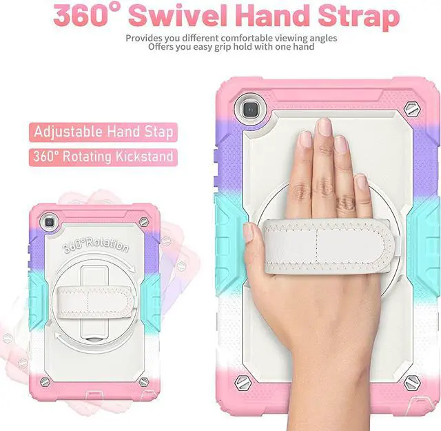Alt view image 4 of 7 - Galaxy Tab A7 Case, 10.4 Inch Shockproof Tab A7 Case with S Pen Holder/Rotating Kickstand/Handle/Shoulder Strap/Screen Protector for Samsung Galaxy Tab A7, Gifts for Kids (Milky & Pink)