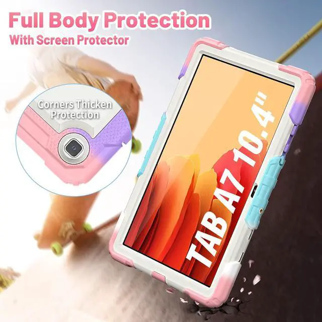 Alt view image 6 of 7 - Galaxy Tab A7 Case, 10.4 Inch Shockproof Tab A7 Case with S Pen Holder/Rotating Kickstand/Handle/Shoulder Strap/Screen Protector for Samsung Galaxy Tab A7, Gifts for Kids (Milky & Pink)