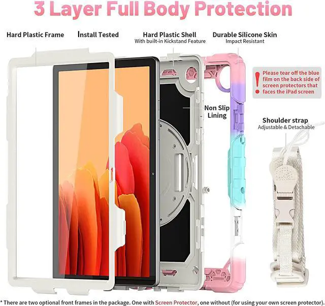 Alt view image 7 of 7 - Galaxy Tab A7 Case, 10.4 Inch Shockproof Tab A7 Case with S Pen Holder/Rotating Kickstand/Handle/Shoulder Strap/Screen Protector for Samsung Galaxy Tab A7, Gifts for Kids (Milky & Pink)