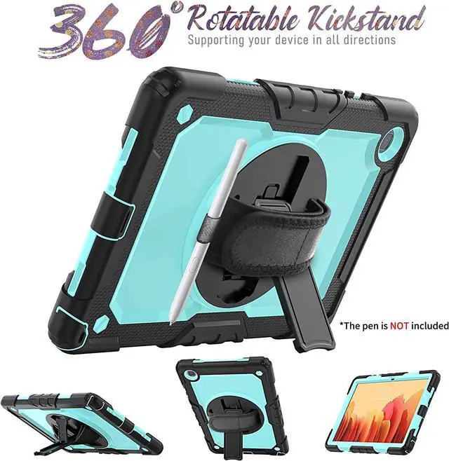 Alt view image 4 of 7 - Galaxy Tab A7 Case, 10.4 Inch Full Body Protective Tab A7 Case with S Pen Holder/Rotating Kickstand/Handle/Shoulder Strap/Screen Protector for Samsung Galaxy Tab A7 (Light Blue)