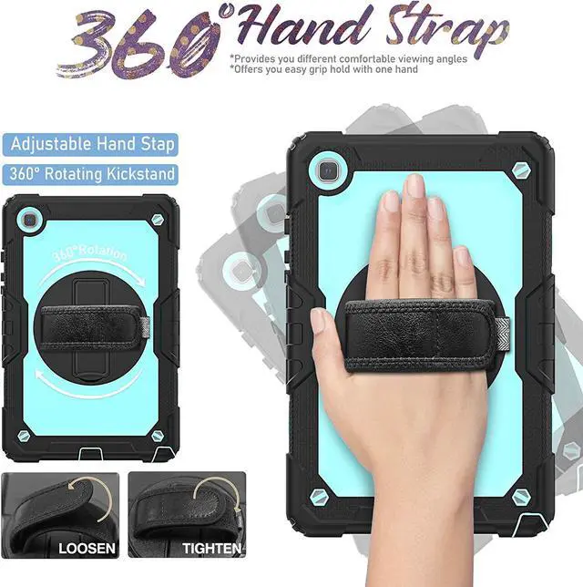 Alt view image 5 of 7 - Galaxy Tab A7 Case, 10.4 Inch Full Body Protective Tab A7 Case with S Pen Holder/Rotating Kickstand/Handle/Shoulder Strap/Screen Protector for Samsung Galaxy Tab A7 (Light Blue)