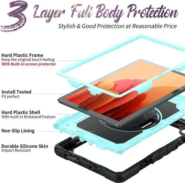 Alt view image 3 of 7 - Galaxy Tab A7 Case, 10.4 Inch Full Body Protective Tab A7 Case with S Pen Holder/Rotating Kickstand/Handle/Shoulder Strap/Screen Protector for Samsung Galaxy Tab A7 (Light Blue)