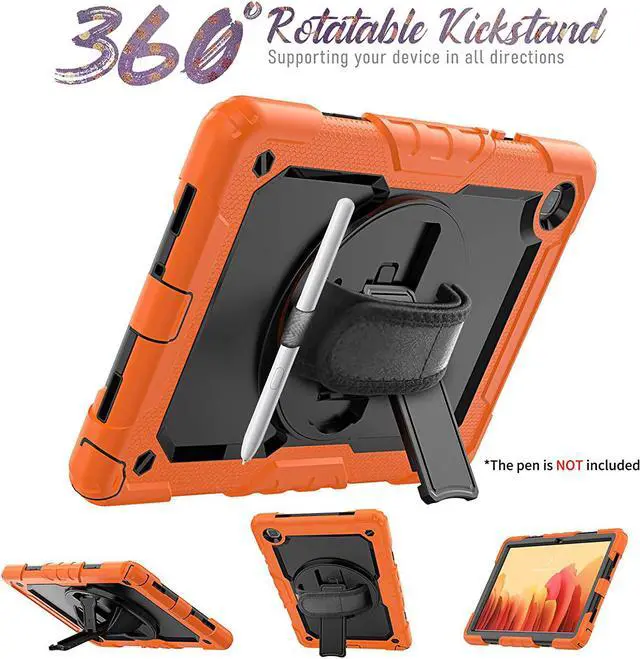 Alt view image 3 of 7 - Galaxy Tab A7 Case, Shockproof 10.4 Inch Tab A7 Case with Pencil Holder/Rotating Kickstand/Handle/Shoulder Strap/Screen Protector for Samsung Galaxy Tab A7 (Orange)