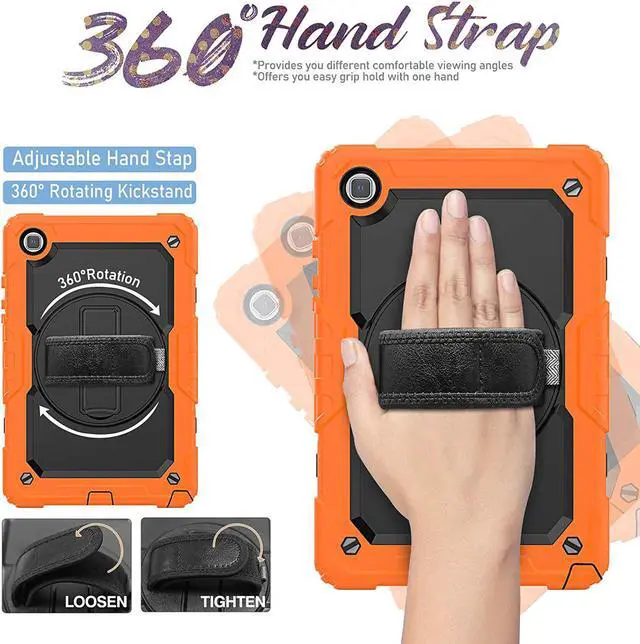 Alt view image 4 of 7 - Galaxy Tab A7 Case, Shockproof 10.4 Inch Tab A7 Case with Pencil Holder/Rotating Kickstand/Handle/Shoulder Strap/Screen Protector for Samsung Galaxy Tab A7 (Orange)