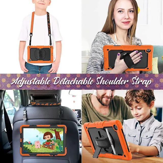 Alt view image 5 of 7 - Galaxy Tab A7 Case, Shockproof 10.4 Inch Tab A7 Case with Pencil Holder/Rotating Kickstand/Handle/Shoulder Strap/Screen Protector for Samsung Galaxy Tab A7 (Orange)