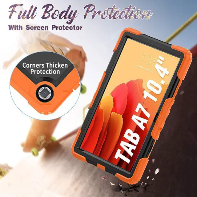 Alt view image 6 of 7 - Galaxy Tab A7 Case, Shockproof 10.4 Inch Tab A7 Case with Pencil Holder/Rotating Kickstand/Handle/Shoulder Strap/Screen Protector for Samsung Galaxy Tab A7 (Orange)