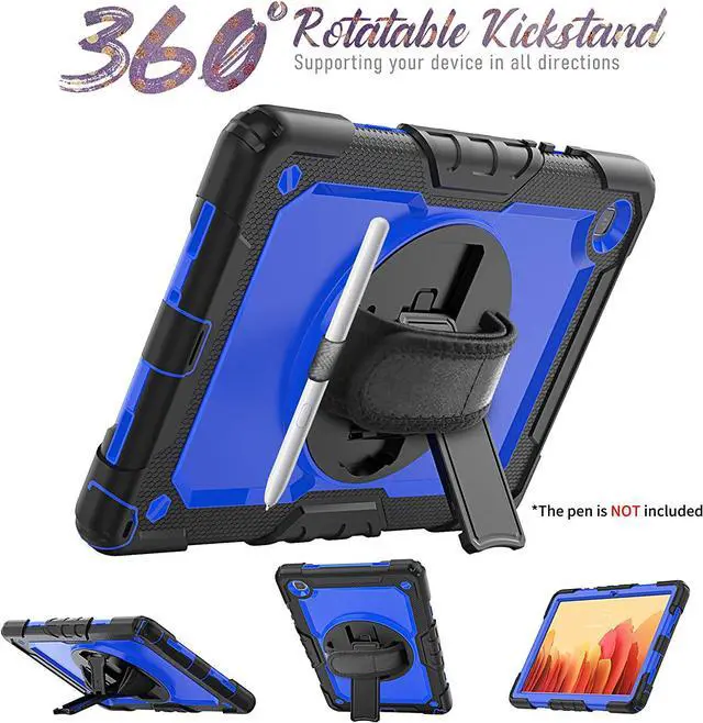 Alt view image 4 of 7 - Galaxy Tab A7 Case, Heavy Duty Protective 10.4 Inch Tab A7 Case with S Pen Holder/Rotating Kickstand/Handle/Shoulder Strap/Screen Protector for Samsung Galaxy Tab A7 (Blue)