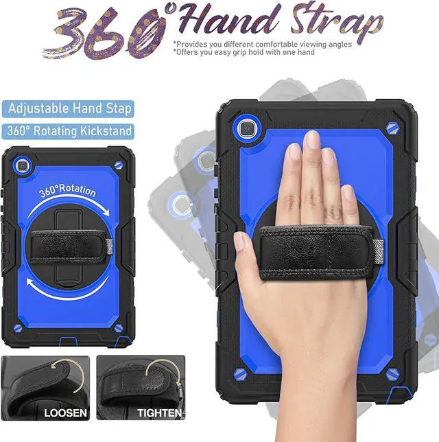 Alt view image 5 of 7 - Galaxy Tab A7 Case, Heavy Duty Protective 10.4 Inch Tab A7 Case with S Pen Holder/Rotating Kickstand/Handle/Shoulder Strap/Screen Protector for Samsung Galaxy Tab A7 (Blue)