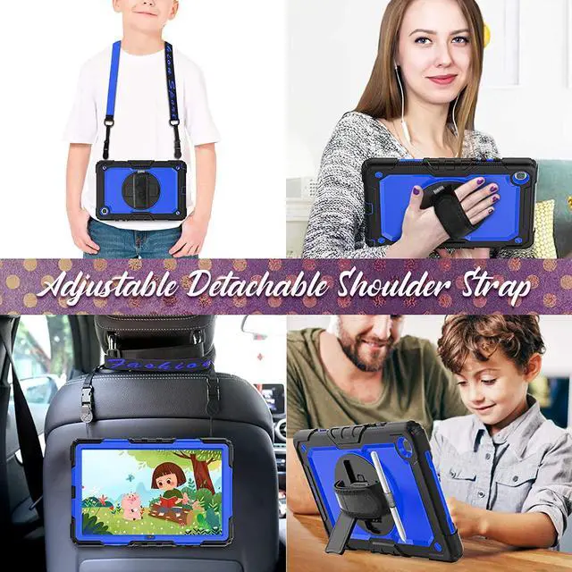 Alt view image 6 of 7 - Galaxy Tab A7 Case, Heavy Duty Protective 10.4 Inch Tab A7 Case with S Pen Holder/Rotating Kickstand/Handle/Shoulder Strap/Screen Protector for Samsung Galaxy Tab A7 (Blue)