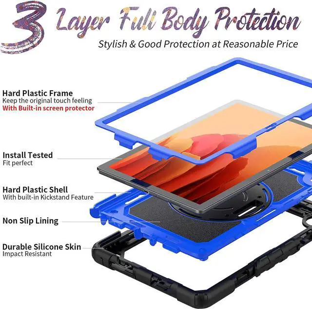 Alt view image 3 of 7 - Galaxy Tab A7 Case, Heavy Duty Protective 10.4 Inch Tab A7 Case with S Pen Holder/Rotating Kickstand/Handle/Shoulder Strap/Screen Protector for Samsung Galaxy Tab A7 (Blue)