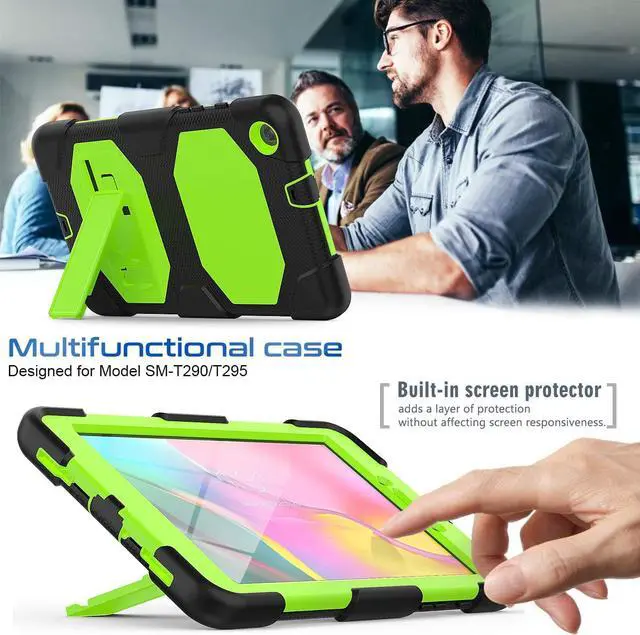 Alt view image 3 of 7 - SM-T290/SM-T295/SM-T297 Galaxy Tab A Case 2019 (8.0 inch) with Kickstand, Full Body Duty Case Shockproof Protective Cover, Built-in Screen Protector for Galaxy Tab A 2019 8.0,Yellow Green