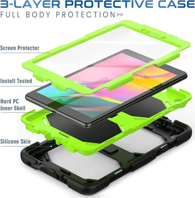 Alt view image 5 of 7 - SM-T290/SM-T295/SM-T297 Galaxy Tab A Case 2019 (8.0 inch) with Kickstand, Full Body Duty Case Shockproof Protective Cover, Built-in Screen Protector for Galaxy Tab A 2019 8.0,Yellow Green