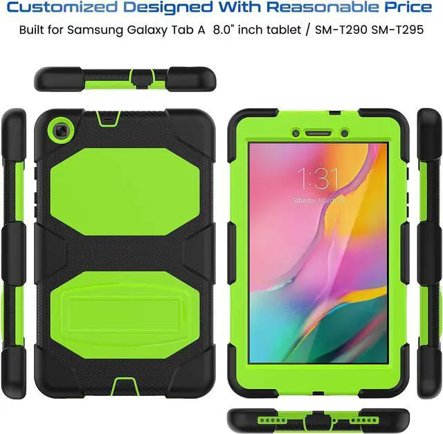 Alt view image 7 of 7 - SM-T290/SM-T295/SM-T297 Galaxy Tab A Case 2019 (8.0 inch) with Kickstand, Full Body Duty Case Shockproof Protective Cover, Built-in Screen Protector for Galaxy Tab A 2019 8.0,Yellow Green
