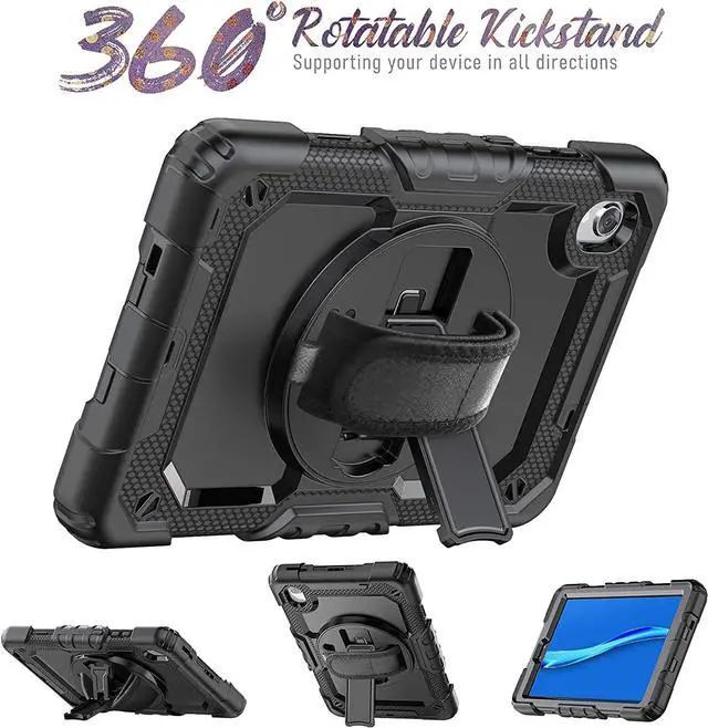 Alt view image 3 of 7 - Case for with Lenovo Tab M8 (HD/FHD 2019 8.0 inch TB-8505F TB-8505X TB-8505FS TB-8705F TB-8705N,Shockproof Case with Screen Protector/Shoulder Strap/Rotating Hand Strap/Stand, Black