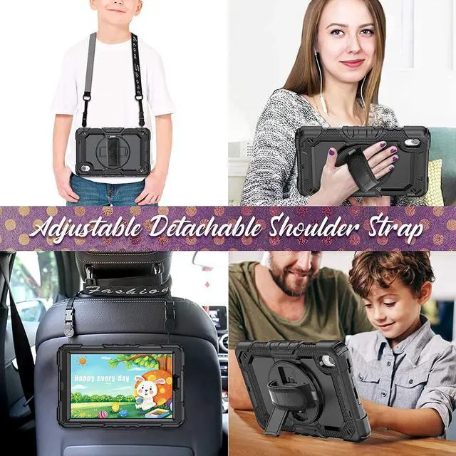 Alt view image 5 of 7 - Case for with Lenovo Tab M8 (HD/FHD 2019 8.0 inch TB-8505F TB-8505X TB-8505FS TB-8705F TB-8705N,Shockproof Case with Screen Protector/Shoulder Strap/Rotating Hand Strap/Stand, Black