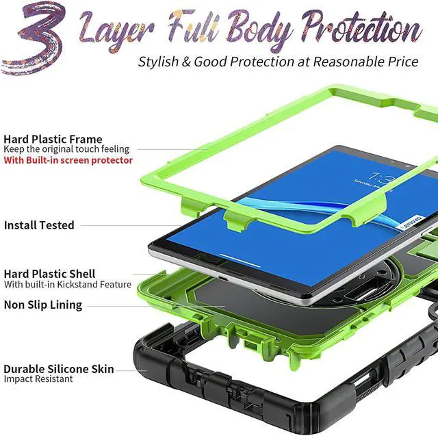 Alt view image 6 of 7 - for Lenovo Tab M8 (HD/FHD) TB-8505F TB-8505X TB-8505FS TB-8705F TB-8705N with Screen Protector Pencil Holder/Hand Strap/Stand,Shockproof Case for Lenovo Tab M8 8 Inch 2nd 2019, Green