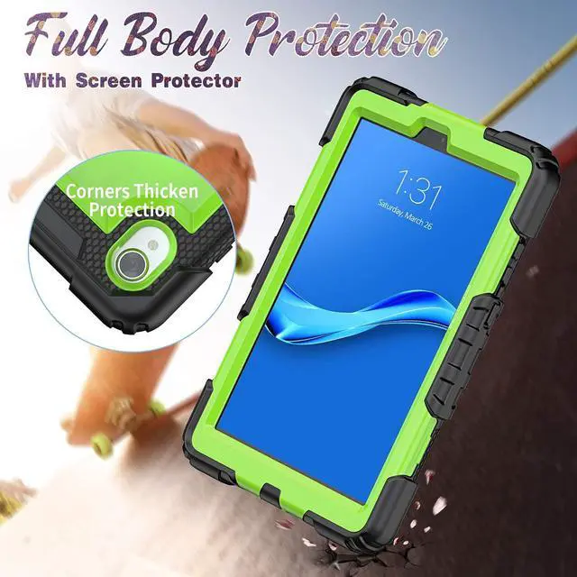 Alt view image 7 of 7 - for Lenovo Tab M8 (HD/FHD) TB-8505F TB-8505X TB-8505FS TB-8705F TB-8705N with Screen Protector Pencil Holder/Hand Strap/Stand,Shockproof Case for Lenovo Tab M8 8 Inch 2nd 2019, Green