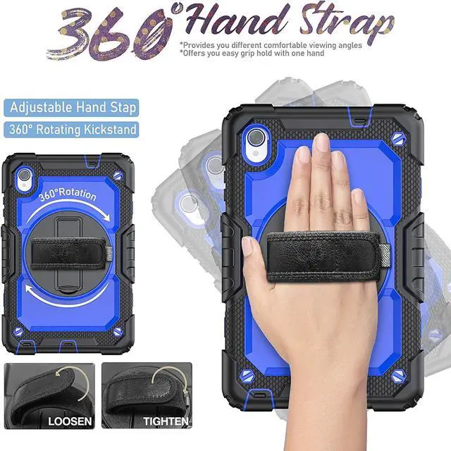 Alt view image 4 of 7 - for Lenovo Tab M8 (HD/FHD) 8.0 Inch Case TB-8505F TB-8505X TB-8505FS TB-8705F TB-8705N with Screen Protector/Hand Strap Kickstand, Full Protection Case for Tab M8(HD/FHD) 2nd 2019, Blue