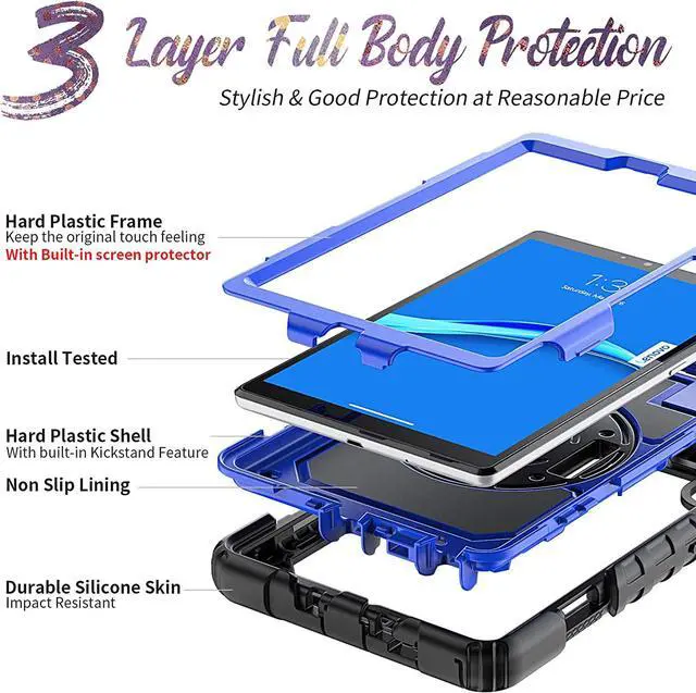 Alt view image 6 of 7 - for Lenovo Tab M8 (HD/FHD) 8.0 Inch Case TB-8505F TB-8505X TB-8505FS TB-8705F TB-8705N with Screen Protector/Hand Strap Kickstand, Full Protection Case for Tab M8(HD/FHD) 2nd 2019, Blue