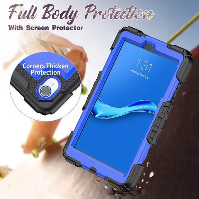 Alt view image 7 of 7 - for Lenovo Tab M8 (HD/FHD) 8.0 Inch Case TB-8505F TB-8505X TB-8505FS TB-8705F TB-8705N with Screen Protector/Hand Strap Kickstand, Full Protection Case for Tab M8(HD/FHD) 2nd 2019, Blue