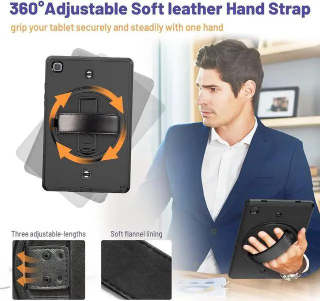 Alt view image 6 of 7 - Case for Samsung Galaxy Tab A7 10.4 Inch (SM-T500/SM-T505/SM-T507), Shockproof Protective Case with Screen Protector, Rotating Stand/Hand Strap, Shoulder Strap for Samsung Tab A7 2020, Black