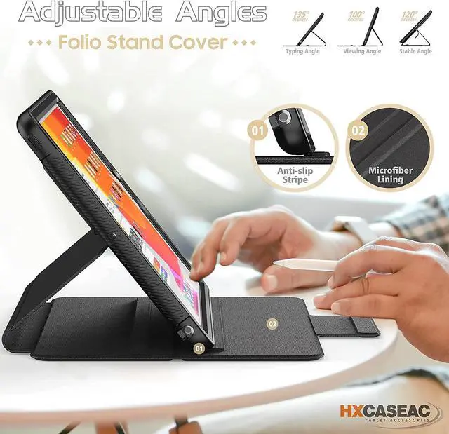 Alt view image 4 of 7 - Cover for iPad 9th/8th/7th Generation with Pencil Holder [Auto Wake/Sleep] Card Slot [Multi-Angle Viewing Stand], iPad 9/8/7 Generation Smart Cover Shockproof folio Case for iPad 10.2", Black