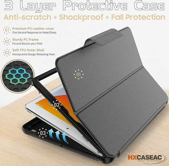 Alt view image 3 of 7 - Cover for iPad 9th/8th/7th Generation with Pencil Holder [Auto Wake/Sleep] Card Slot [Multi-Angle Viewing Stand], iPad 9/8/7 Generation Smart Cover Shockproof folio Case for iPad 10.2", Black