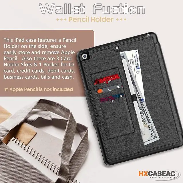 Alt view image 5 of 7 - Cover for iPad 9th/8th/7th Generation with Pencil Holder [Auto Wake/Sleep] Card Slot [Multi-Angle Viewing Stand], iPad 9/8/7 Generation Smart Cover Shockproof folio Case for iPad 10.2", Black