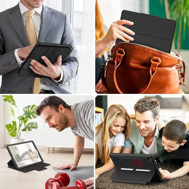 Alt view image 6 of 7 - Cover for iPad 9th/8th/7th Generation with Pencil Holder [Auto Wake/Sleep] Card Slot [Multi-Angle Viewing Stand], iPad 9/8/7 Generation Smart Cover Shockproof folio Case for iPad 10.2", Black