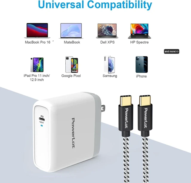 Alt view image 3 of 7 - USB C Charger 100W PowerLot GaN Tech USB C Wall Charger with Foldable Plug and 6ft USB-C Cable Bundle with Dockteck 7-in-1 USB C Hub with 4K 60Hz HDMI, 1Gbps Ethernet, 100W PD, 2 USB 3.0, SD/Micro SD