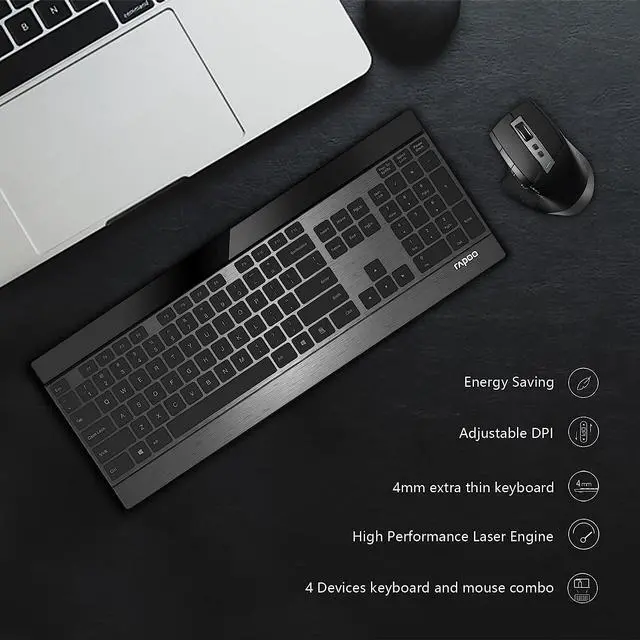 Alt view image 5 of 7 - RAPOO 9900M Multi Device(Bluetooth 3.0/4.0/2.4G) Wireless Keyboard and Laser Mouse Combo Easy-Connect Up to 4 Devices Blade Extremely Thin Keyboard and High-Precision Sensor Multi-Functional Mouse