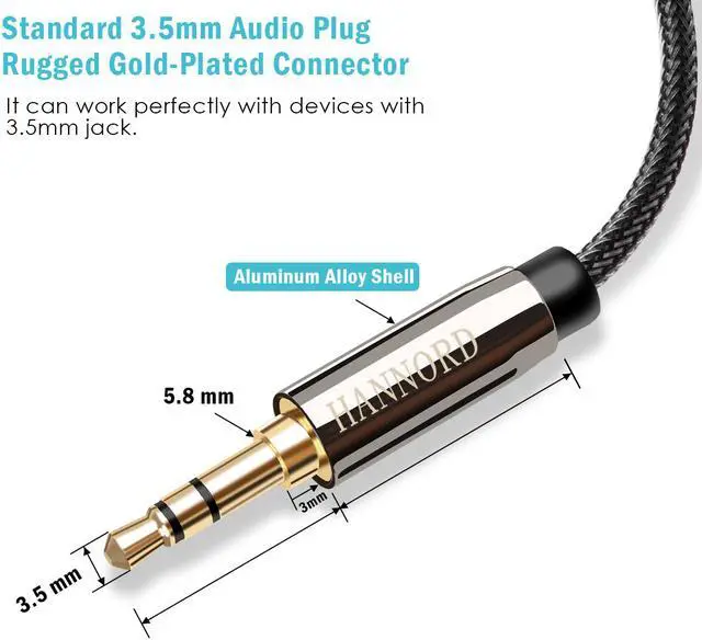 Alt view image 4 of 7 - AUX Cable, Hannord 3.5mm Nylon Braided Stereo AUX Cable Male to Male Hi-Fi Sound AUX Cord Auxiliary Audio Cable for Car, Headphone, Speaker, Home Stereo, iPhone, Echo(3.3 Feet / 1 Meter)