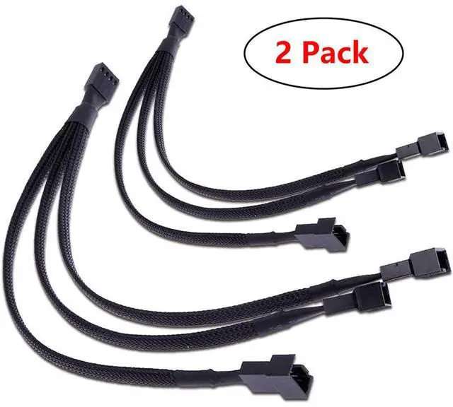 Main image of Hannord PWM Fan Splitter Adapter Cable Sleeved Braided Y Splitter Computer PC 4 Pin Fan Extension Power Cable 1 to 3 Converter 10.6 inches (2 Pack)