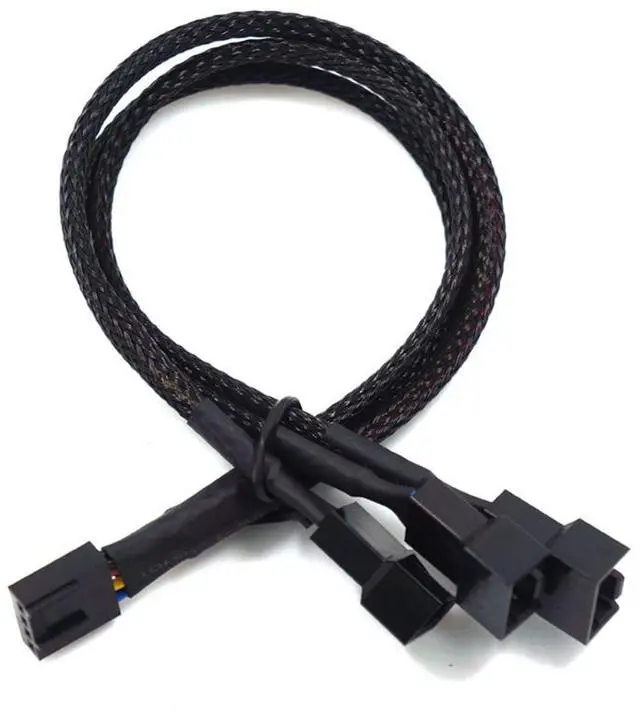 Alt view image 4 of 7 - Hannord PWM Fan Splitter Adapter Cable Sleeved Braided Y Splitter Computer PC 4 Pin Fan Extension Power Cable 1 to 3 Converter 10.6 inches (2 Pack)