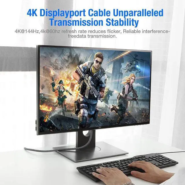 Alt view image 3 of 7 - DisplayPort Cable,Hannord 8K DP Cable Nylon Braided (8K@60Hz, 4K@120hz) Display Port Cable V1.4 Ultra High Speed DisplayPort to DisplayPort Cable 3.3ft for Laptop PC TV - Gaming Monitor Cable (Grey)