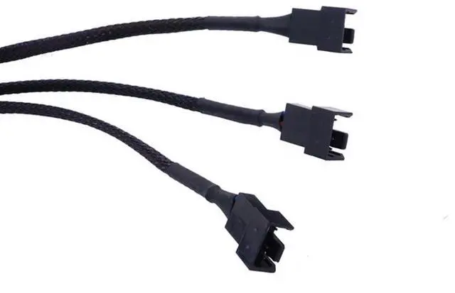 Alt view image 7 of 7 - Hannord PWM Fan Splitter Adapter Cable Sleeved Braided Y Splitter Computer PC 4 Pin Fan Extension Power Cable 1 to 3 Converter 10.6 inches (2 Pack)