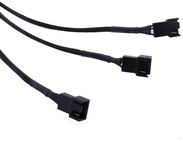 Alt view image 6 of 7 - Hannord PWM Fan Splitter Adapter Cable Sleeved Braided Y Splitter Computer PC 4 Pin Fan Extension Power Cable 1 to 3 Converter 10.6 inches (2 Pack)