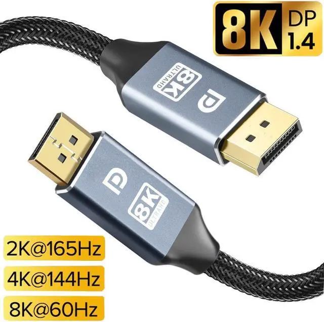 Main image of DisplayPort Cable,Hannord 8K DP Cable Nylon Braided (8K@60Hz, 4K@120hz) Display Port Cable V1.4 Ultra High Speed DisplayPort to DisplayPort Cable 6.6ft for Laptop PC TV - Gaming Monitor Cable (Grey)