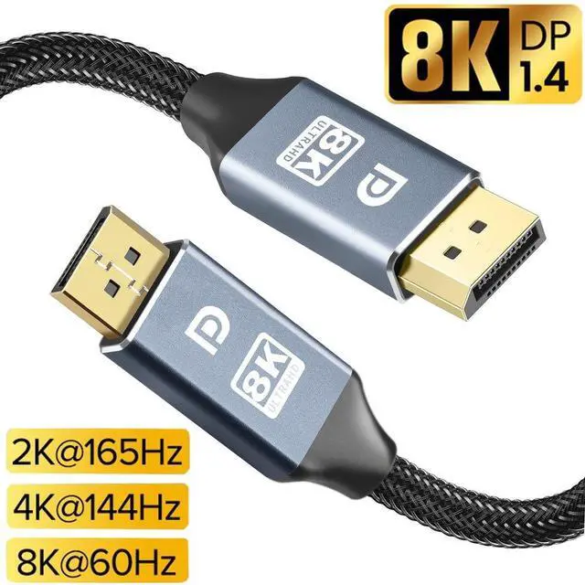 Main image of DisplayPort Cable,Hannord 8K DP Cable Nylon Braided (8K@60Hz, 4K@120hz) Display Port Cable V1.4 Ultra High Speed DisplayPort to DisplayPort Cable 3.3ft for Laptop PC TV - Gaming Monitor Cable (Grey)
