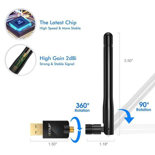 Alt view image 3 of 7 - USB Wifi Adapter for PC, 600Mbps USB Wi-fi Dongle 802.11ac Wireless Network Adapter with Dual Band 2.4GHz/5Ghz High Gain Antenna for Desktop Laptop support Windows XP/Vista/7/8.1/10 Mac 10.7-10.15