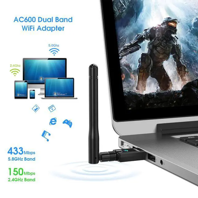 Alt view image 6 of 7 - USB Wifi Adapter for PC, 600Mbps USB Wi-fi Dongle 802.11ac Wireless Network Adapter with Dual Band 2.4GHz/5Ghz High Gain Antenna for Desktop Laptop support Windows XP/Vista/7/8.1/10 Mac 10.7-10.15