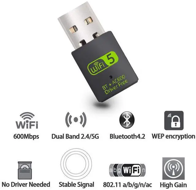 Alt view image 2 of 7 - USB WiFi Bluetooth Adapter, Hannord 600Mbps Dual Band 2.4/5Ghz Wireless Network External Receiver, Mini WiFi Dongle for PC/Laptop/Desktop