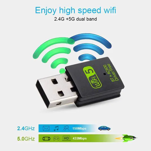 Alt view image 5 of 7 - USB WiFi Bluetooth Adapter, Hannord 600Mbps Dual Band 2.4/5Ghz Wireless Network External Receiver, Mini WiFi Dongle for PC/Laptop/Desktop