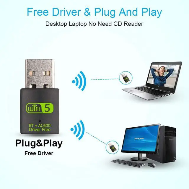 Alt view image 6 of 7 - USB WiFi Bluetooth Adapter, Hannord 600Mbps Dual Band 2.4/5Ghz Wireless Network External Receiver, Mini WiFi Dongle for PC/Laptop/Desktop