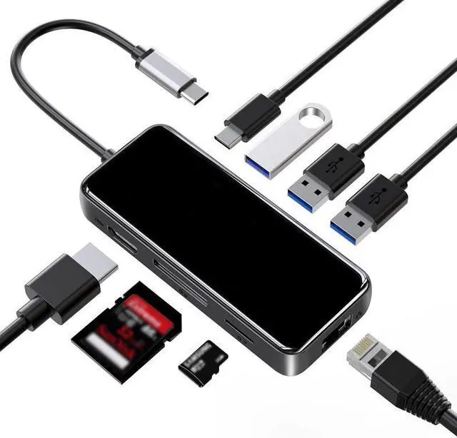 Alt view image 5 of 5 - USB C Hub Adapter 8 In1 Gigat RJ45+USB3.0X3+PD++SD/Mini Reader USB Hub for Mac Book Phone Laptop mac book