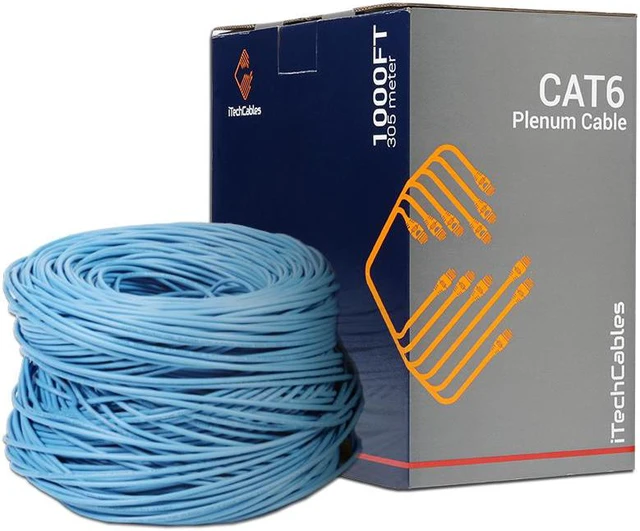 Main image of CAT6 Plenum Cable 1000ft (CMP) | Easy to Pull Fluke Tested Plenum Rated Wire | 23AWG Solid 550MHz, 4Pair 10Gigabit UTP Internet Cable Blue