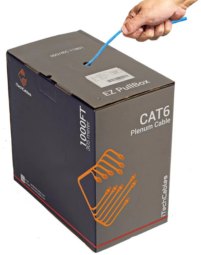 Alt view image 2 of 6 - CAT6 Plenum Cable 1000ft (CMP) | Easy to Pull Fluke Tested Plenum Rated Wire | 23AWG Solid 550MHz, 4Pair 10Gigabit UTP Internet Cable Blue