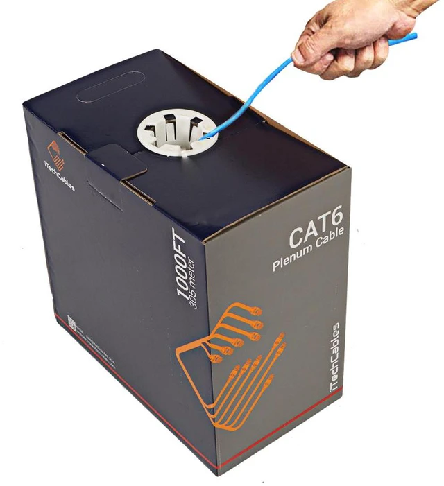 Alt view image 2 of 7 - 1000ft Cat6 Plenum (CMP) Cable, 23 AWG 550Mhz, 23AWG 4Pair Solid, | Fluke Test Passed | Unshielded Twisted Pair (UTP), Blue